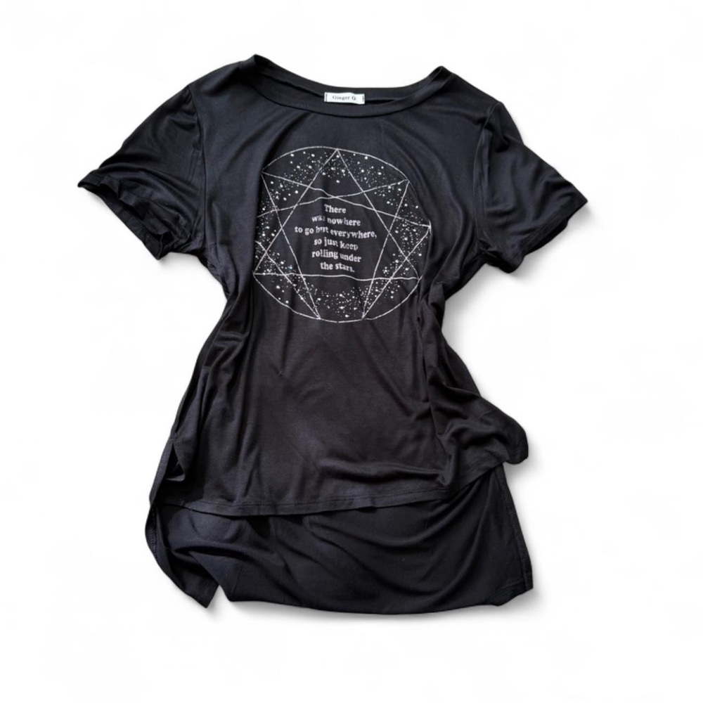 Black Rhinestone  Graphic Tee‎